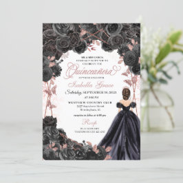Elegant Black och Ro Guld Blommigt Quinceanera Inv Inbjudningar