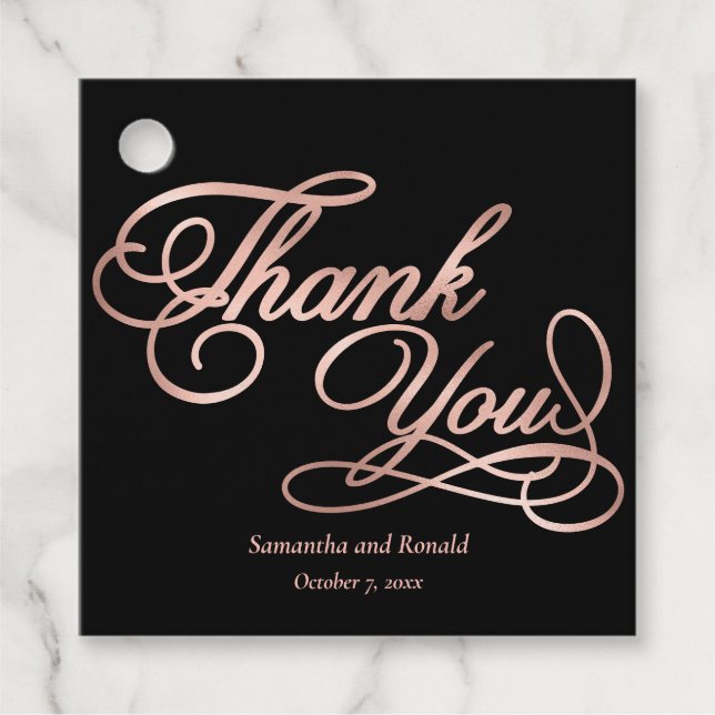 Elegant Black och Ro Guld Calligraphy Tack Gåvor Etiketter (Framsida)