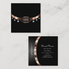 Elegant Black och Ro Guld med monogramdiamanter Fyrkantigt Visitkort