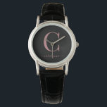 Elegant Black och Ro Guld Monogram Calligraphy Armbandsur<br><div class="desc">Chic Elegant Rosa ros Guld Monogram-skript på en chic Black Watch. Enkel att anpassa med din egen namn och information. Perfekt för din lyxlivsstil! Kontakta oss på cedarandstring@gmail.com om du behöver hjälp med designen eller matchande produkter.</div>