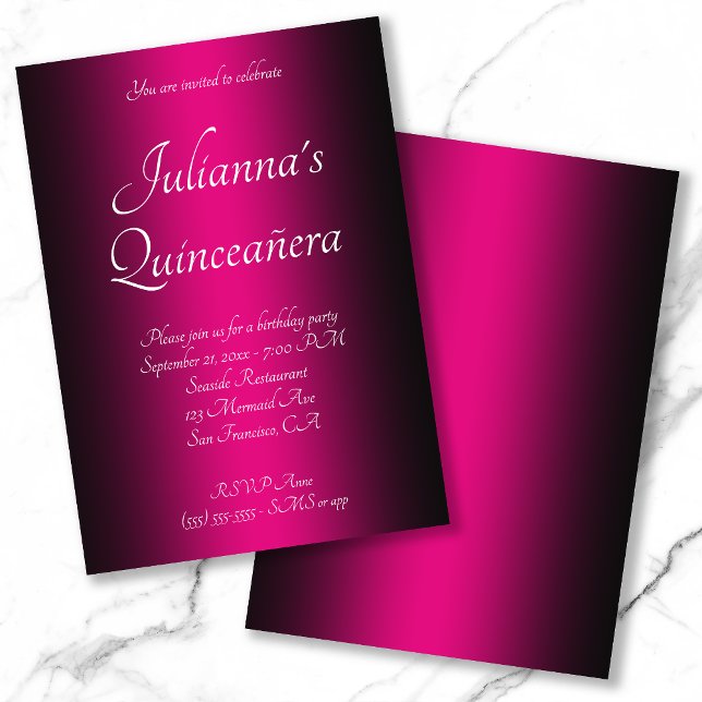 Elegant Black och Shock rosa Ombre Quinceañera Inbjudningar (Skapare uppladdad)