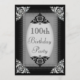 Elegant Black och Silver 100:e födelsedagen Inbjudningar