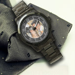 Elegant Black och Silver Bröllop Photo Watch Armbandsur<br><div class="desc">Snyggtens fotomall bröllop bevakning. Perfektens gåva för att fånga ögonblicket. Template Image First Kiss by Alena Kratochviolva.http://www.publicdomainpictures.net/view-image.php?image=1128&picture=first-kiss</div>