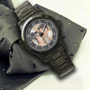 Elegant Black och Silver Bröllop Photo Watch Armbandsur