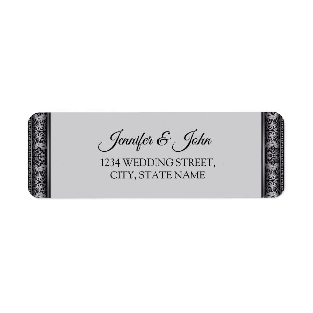 Elegant Black och Silver Bröllop Returadressen Returadress Etikett (Framsidan)