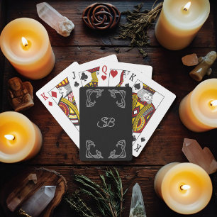 Elegant Black och Silver Monogram Tarot Cards Casinokort