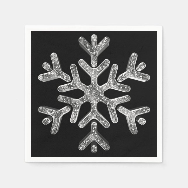 Elegant Black och Silver Snowflake jul Party Pappersservett (Framsidan)