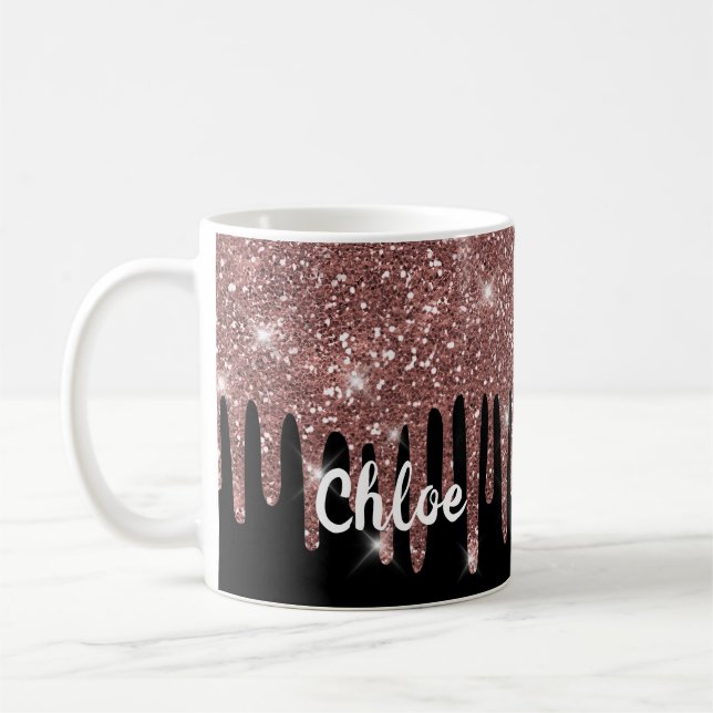 Elegant Black och Vit ros Guld Faux Glitter  Kaffemugg (Vänster)
