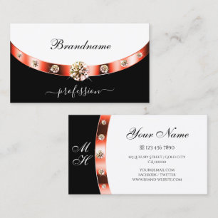 Elegant Black och Vit ros Guld med Monogram Visitkort