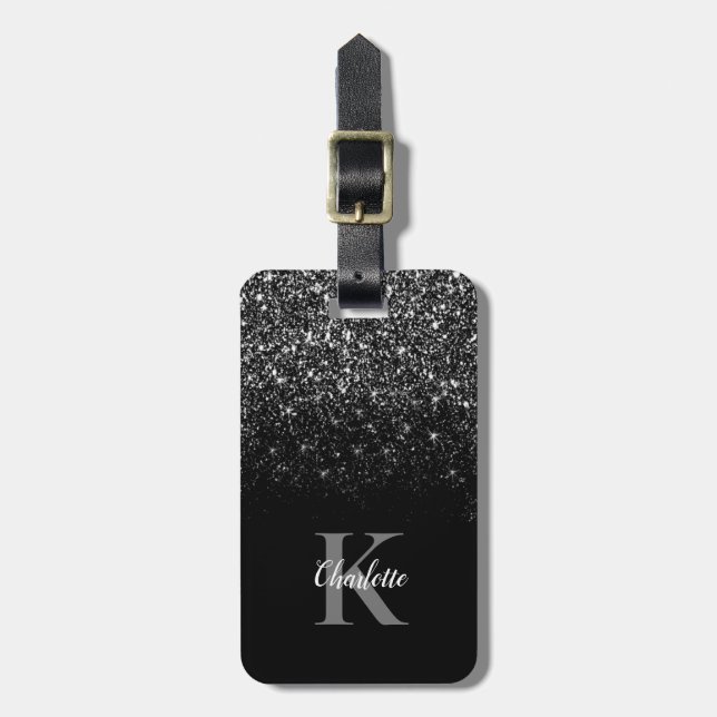 Elegant Black Ombre Glitter Bagagebricka (Vertikal Framsida)