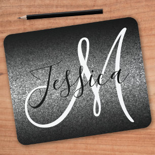 Elegant Black Ombre Silver Faux Glitter Monogram Musmatta