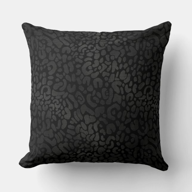 Elegant Black on Black Leopard Animal Print Kudde (Framsida)