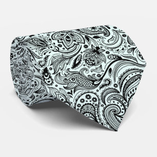 Elegant Black On Light Blue Blommigt Paisley Mönst Slips