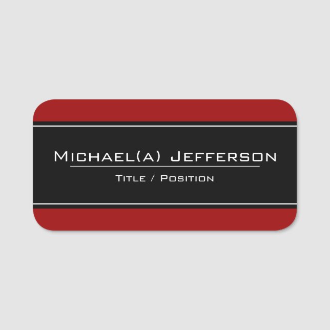Elegant Black on Snyggt Mörk Red: Modern & Classy Namnbricka (Framsida)