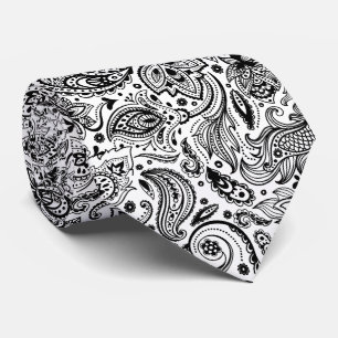 Elegant Black On White Blommigt Paisley Mönster Slips