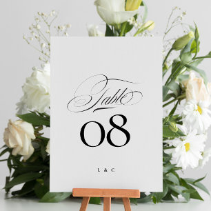 Elegant Black on White Calligraphy Bröllop Bordsnummer