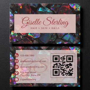 Elegant Black Opal Gemstone Modern QR-kod Visitkort