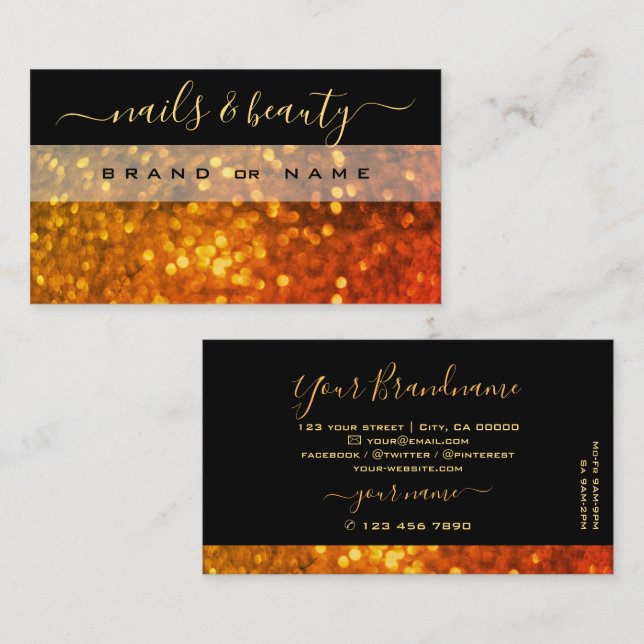 Elegant Black Orange Guld Gnistra Glitter Shimmery Visitkort (Fram/baksida)
