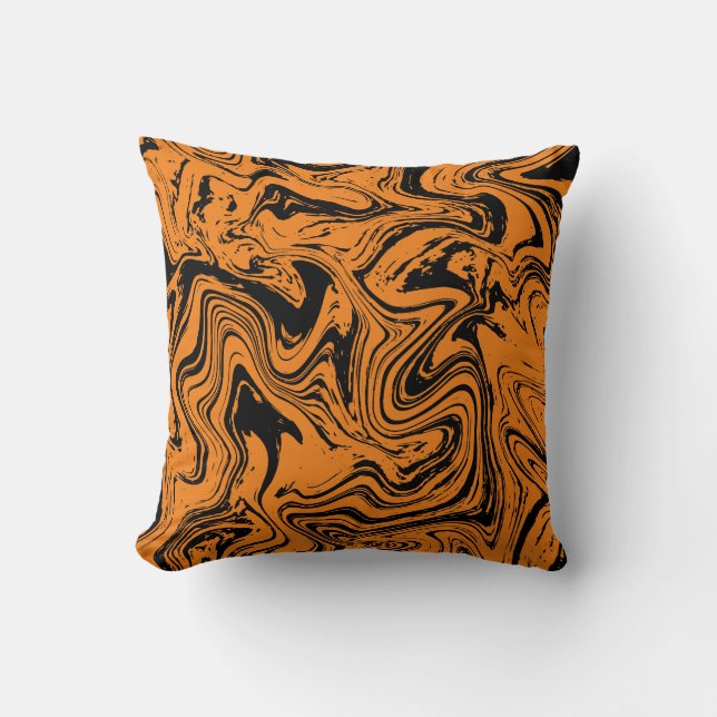 Elegant Black Orange Marble Kudde (Framsida)