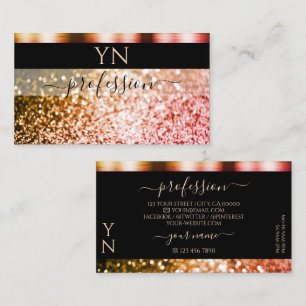 Elegant Black Orange Rosa Gnistra Glitter Monogram Visitkort