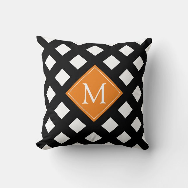 Elegant Black Orange White Modern Monogram Kudde (Framsida)