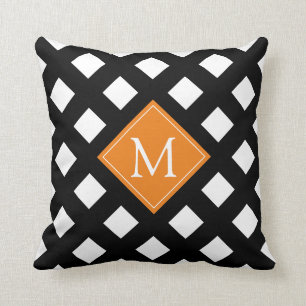 Elegant Black Orange White Modern Monogram Kudde