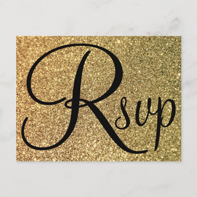 Elegant Black OSA Guld Glitter Photo Inbjudan Vykort (Framsida)