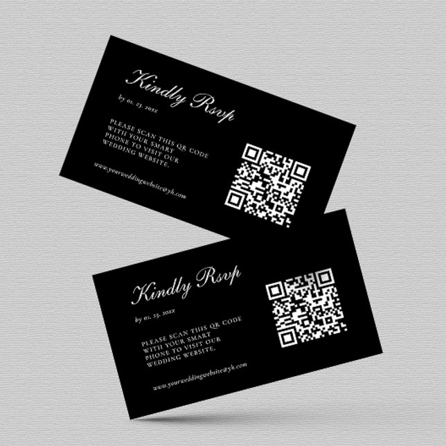 Elegant Black OSA QR-kod Bröllop Tilläggskort (Skapare uppladdad)