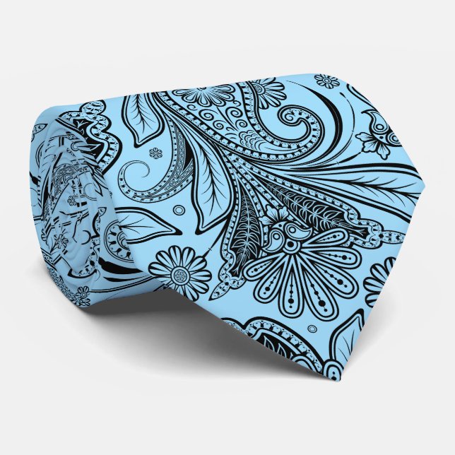 Elegant Black Paisley på blå bakgrund Slips (Rullad)