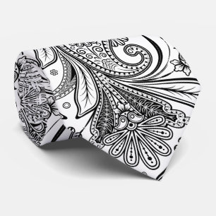 Elegant Black Paisley på vit bakgrund Slips