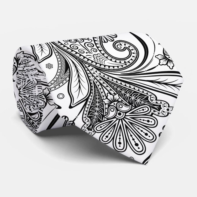 Elegant Black Paisley på vit bakgrund Slips (Rullad)