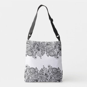 Elegant Black Paisley Snöre White Background Axelväska