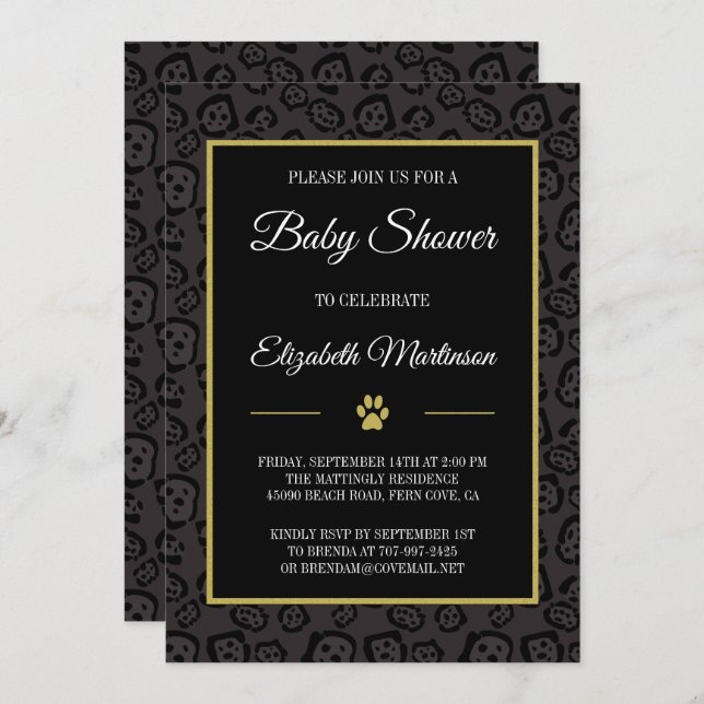 Elegant Black Panther Jaguar Spots Baby Shower Inbjudningar (Fram/baksida)