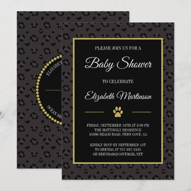 Elegant Black Panther Leopard Spots Baby Shower Inbjudningar (Fram/baksida)