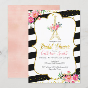 Elegant Black Paris Blommigt Romantic Möhippa Inbjudningar