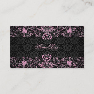 Elegant Black & Pastel Rosa Blommigt Swirls Visitkort