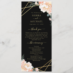 Elegant Black Peach Cream Guld Geometric Bröllop Program