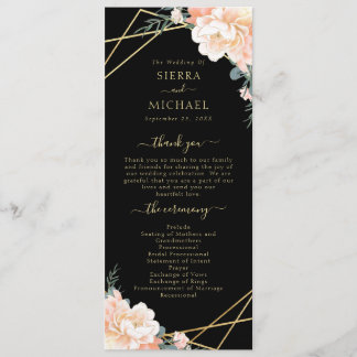 Elegant Black Peach Cream Guld Geometric Bröllop Program