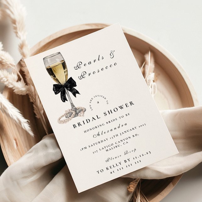 Elegant Black Pearl Champagne Bridal Shower Inbjudningar (Skapare uppladdad)