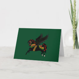 Elegant Black Pegasus Vintage-Style Holiday Card Kort