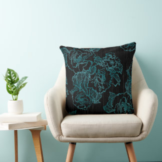 Elegant Black Peonies Pillow Teal Blommigt Kudde