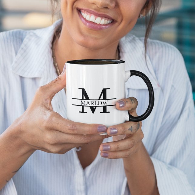 Elegant Black Personlig Monogram Namn Gift Mugg (Skapare uppladdad)