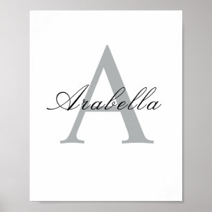 Elegant Black Personlig Monogram Namn Poster