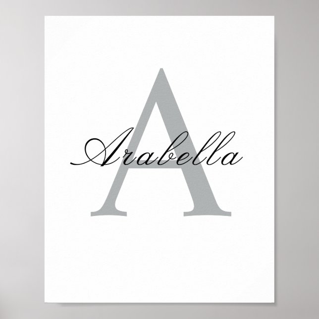 Elegant Black Personlig Monogram Namn Poster (Framsidan)