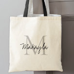 Elegant Black Personlig Monogram Tygkasse<br><div class="desc">Den här moderna och elegant tote-väskan har ett monogram för snyggt och namn i manustypografi. Det är lätt att få anpassade och kommer att ge en underbar gåva till er bröllopsfest,  maid of honor,  brudtärna,  budens mamma och brudflicka kommer alla att uppskatta denna tankeväckande present.</div>