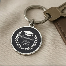 Elegant Black Personlig Namn Studenten Emblem Rund Silverfärgad Nyckelring