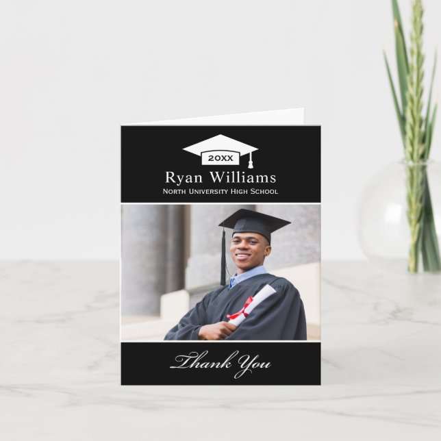 Elegant Black Personlig Studenten Photo Tack Kort (Framsida)