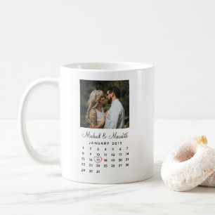 Elegant Black Photo Bröllop-årskalender Kaffemugg