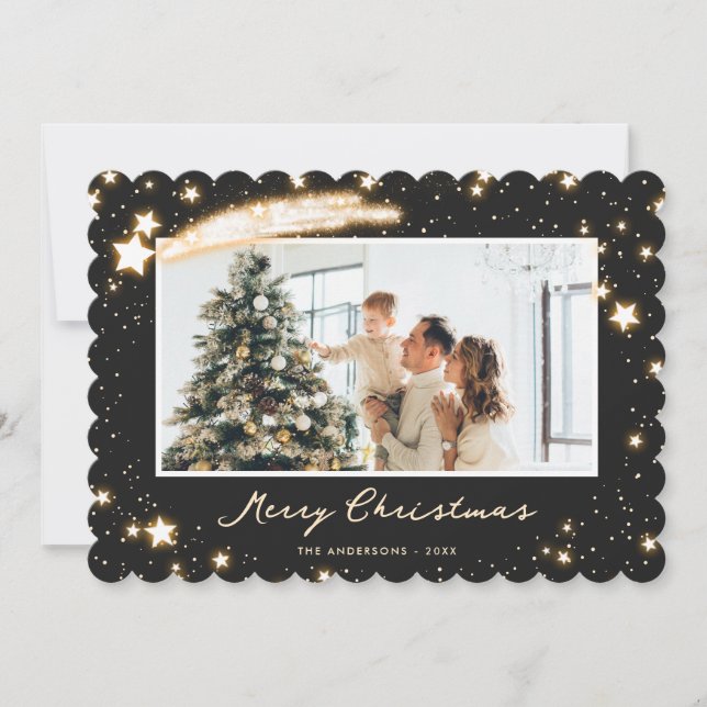 Elegant Black Photo God jul Card Julkort (Framsida)