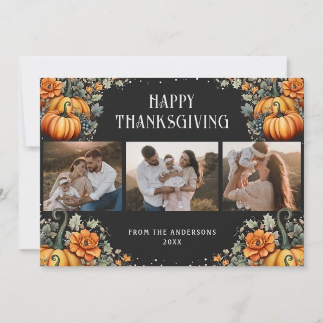 Elegant Black Photo Happy thanksgiving Card Julkort (Framsida)